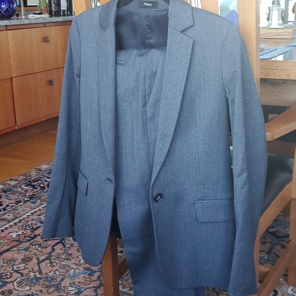 New Theory wool blue/ black suiting. Blazer & pant - Picture 1 of 12